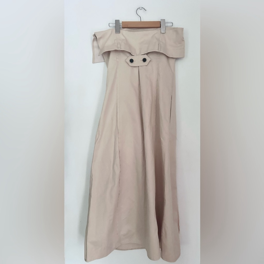 Zara Cream Strapless Sheath Dress COTTON MIDI OFF SHOULDER Gabardine medium - Picture 9 of 10
